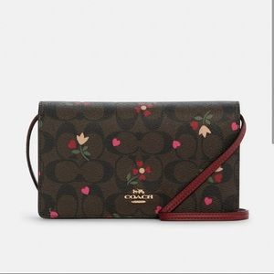 Coach Anna Foldover Crossbody Purse In Signature
Canvas With Heart Petal Print